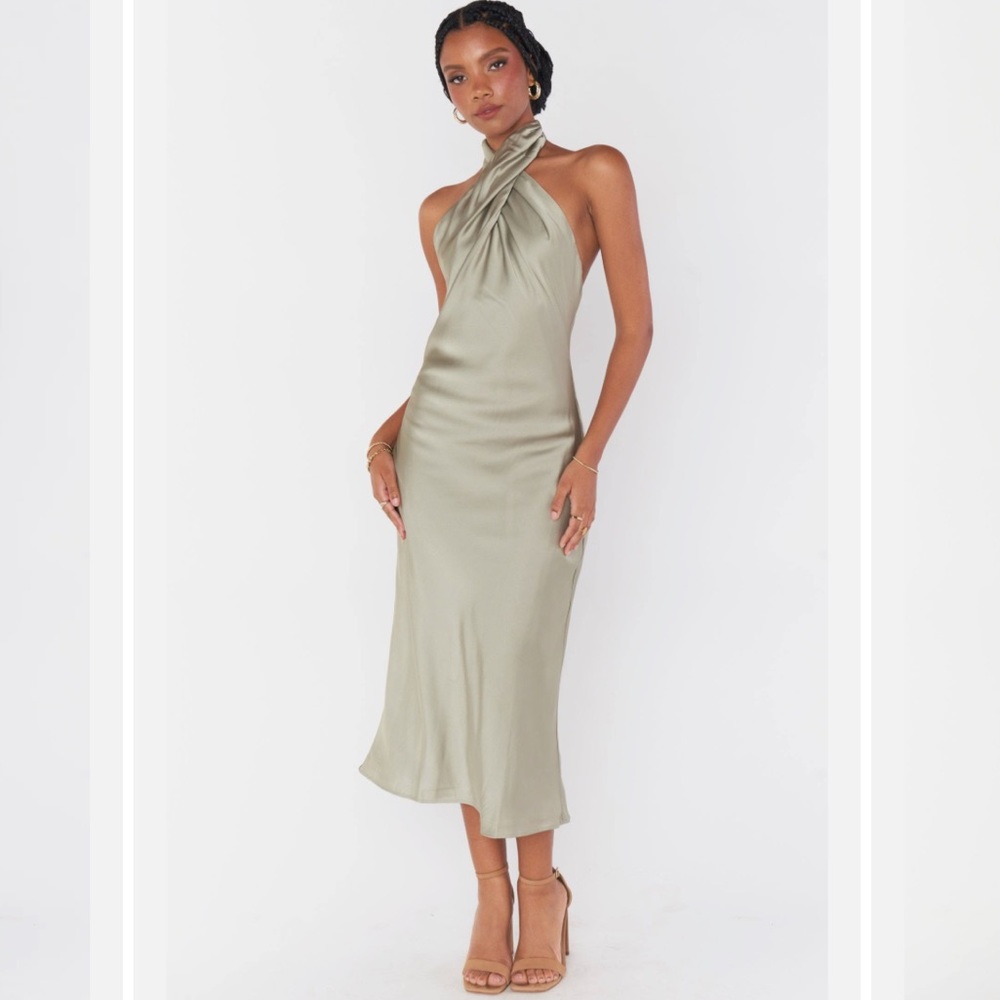 Show Me Your MuMu Jasmine Halter Midi Dress in moss green